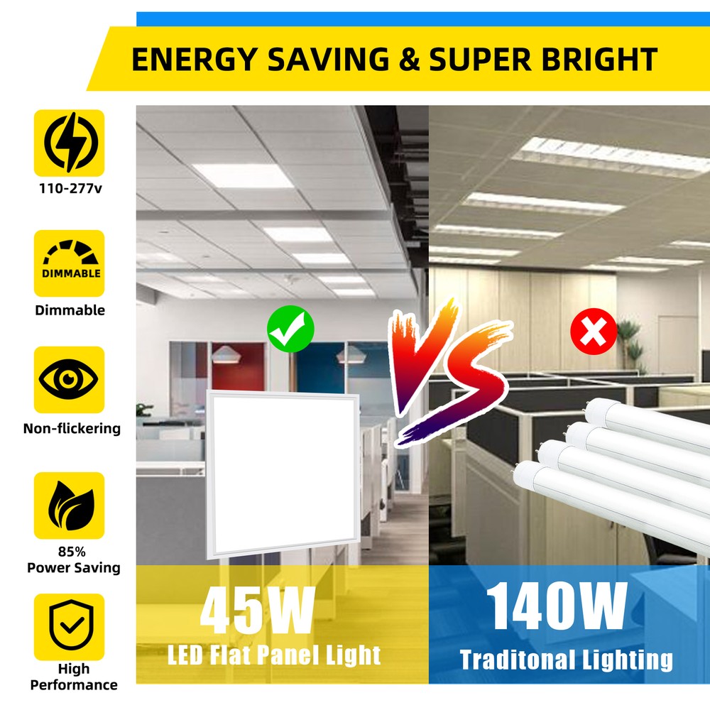 10 Pack 2x2Ft LED Panel Light Drop Ceiling Flat Panel Recessed Troffer Fixtures