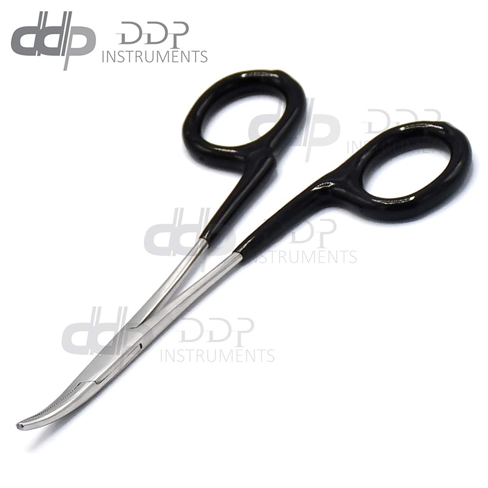 Non-Locking Hemostat Forceps Curved 5" Black PVC Coated Handle