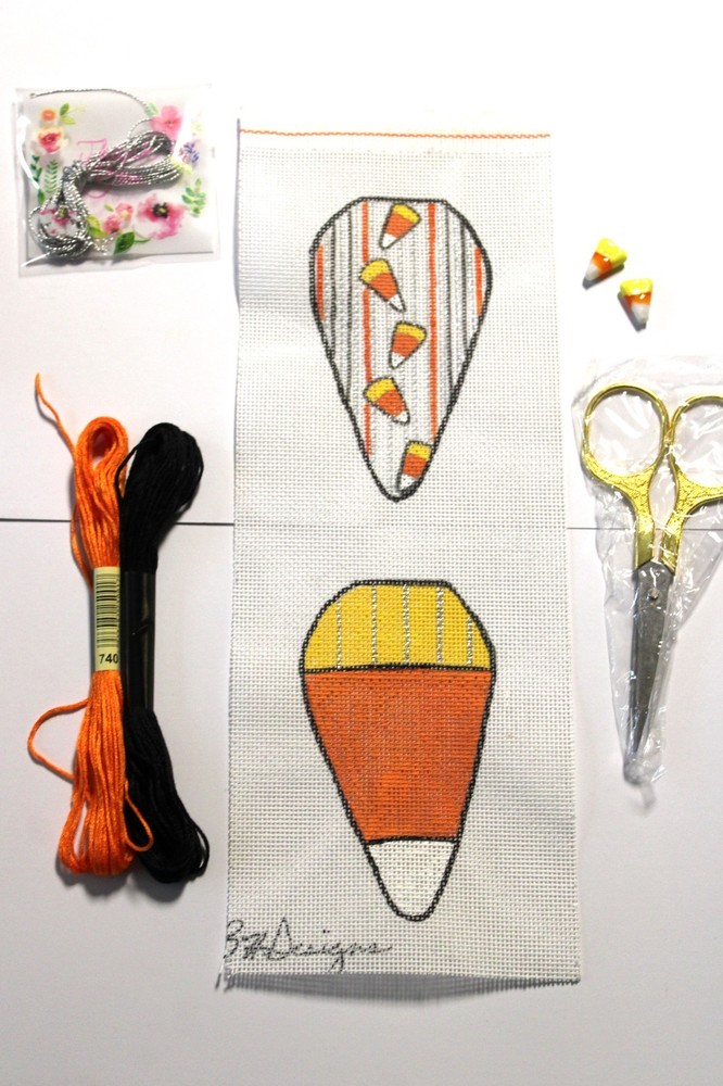 Mini Scissors Case KIT Needlepoint Canvas 18 mesh Halloween Candy Corn & Beads