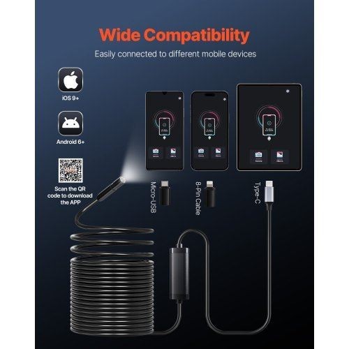 Endoscope Camera with 49.2FT SemiRigid Cable 1920P HD Borescope for Android