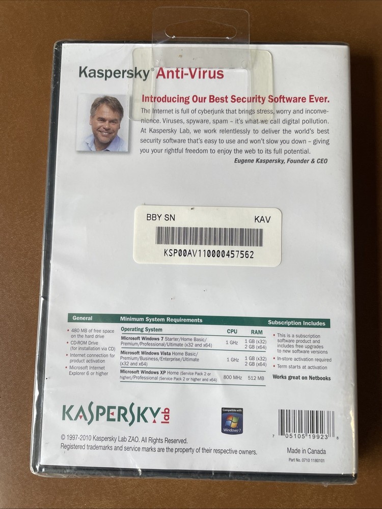 KASPERSLab Anti-Virus Protection PC Computer Security Software - NEW SEALED