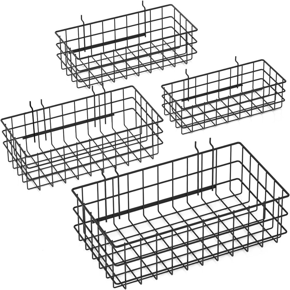 4 Pack Pegboard Baskets Hooks Set, Square Style 4 Size Peg Board Organizer Ba...