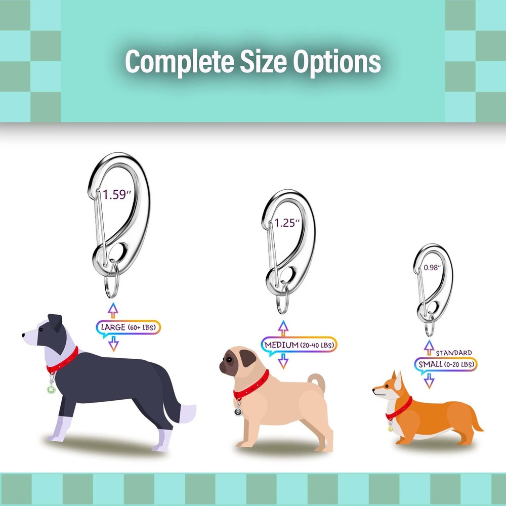 Leash King Pet ID Tag Quick Clip 2 Medium Spring-Load Hooks Split Rings