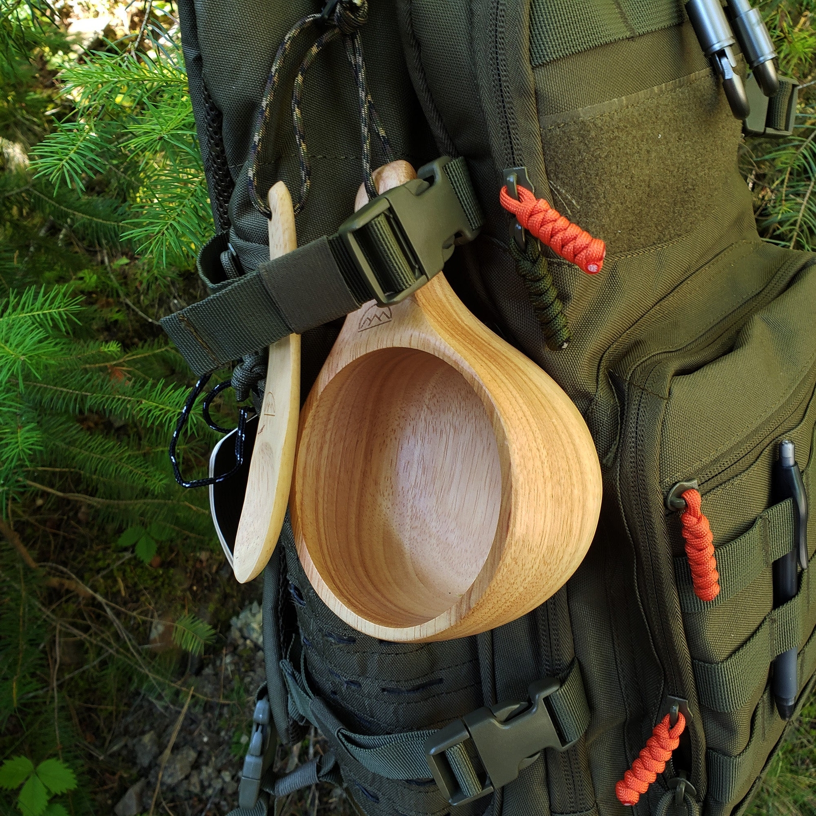 "Kyrre" Carved Nordic Kuksa - Solid Wood Camp Mug & Spoon Set