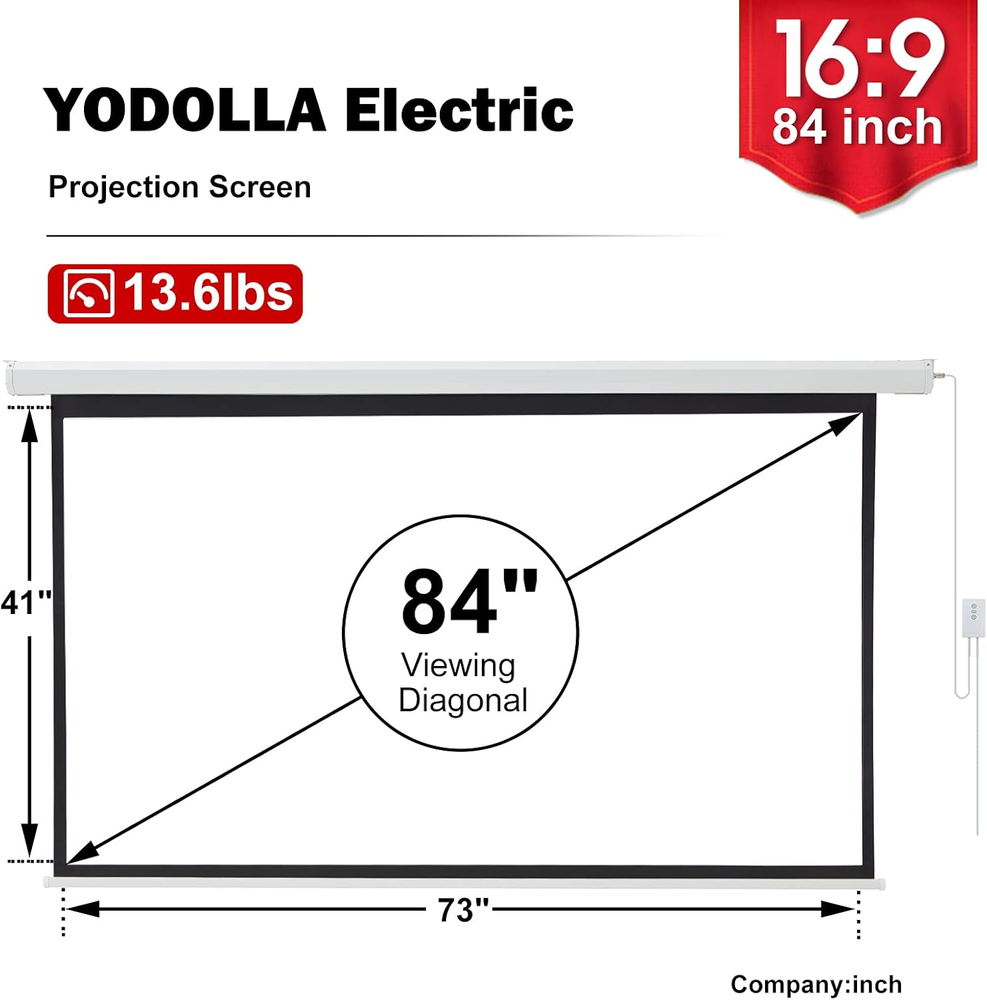 Motorized Projector Screen 84",16:9 4K HD Electric Projector Screen Wall Mounted