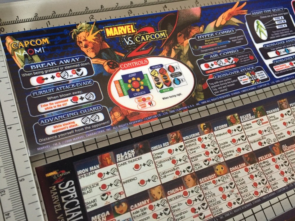Marvel Vs Capcom 2 Arcade Moves List/Instruction Sheet Stickers