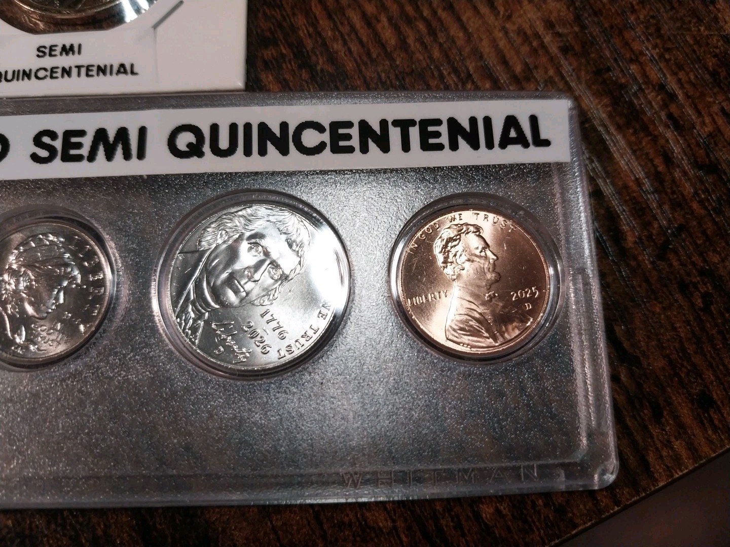 6 COIN SET W/DOLLAR 2026D WITH 2025 D CENT IN HOLDER W/LABELS SEMI QUINCENTENIAL