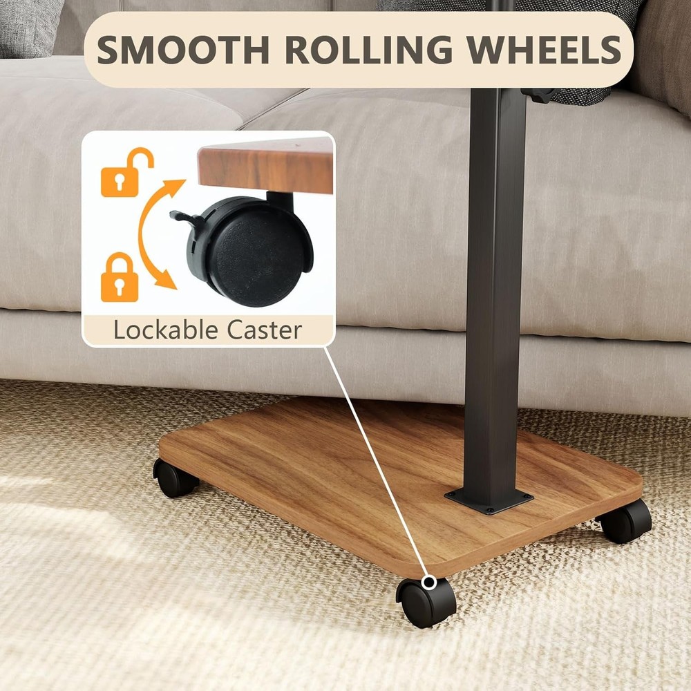 End Table TV Tray Table Adjustable Height Small Spaces 360°Swivel Side Table