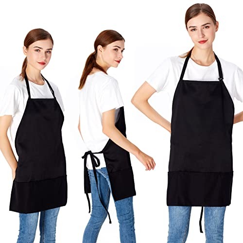 Jubatus 2 Pack 3 Pockets Adjustable Bib Apron Chef Kitchen Polyester Black