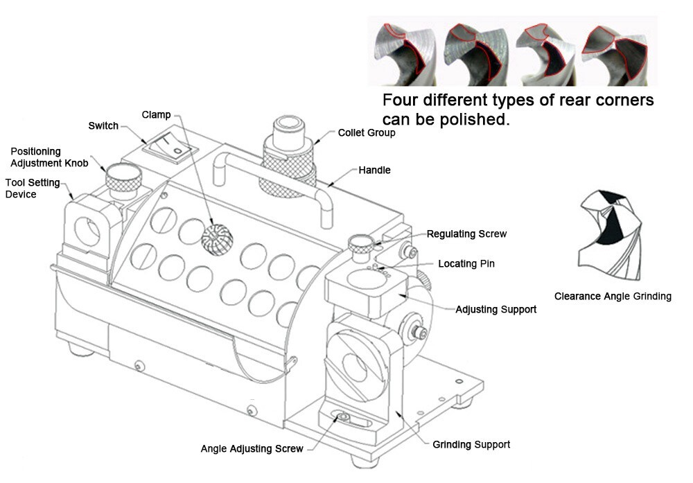 MR-20G Drill Bits Sharpener 3-20mm End Mill Sharpener w/ 18 Collets Bit Grinder