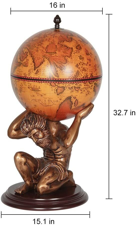 33" Globe Bar Wine Cabinet Atlas Wine Bar Stand Bottle Shelf Liquor Storage US