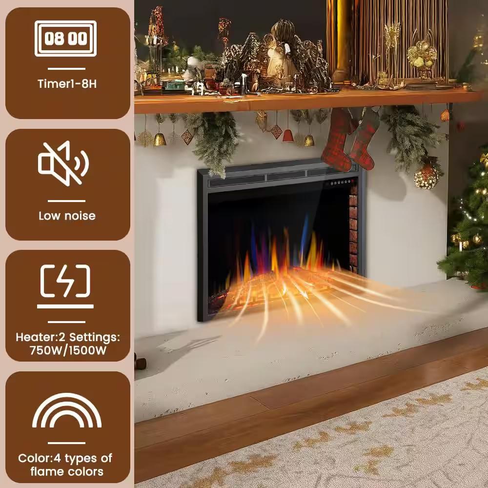 39 In. Ventless Electric Fireplace Insert, Remote Control, Adjustable Led Flame