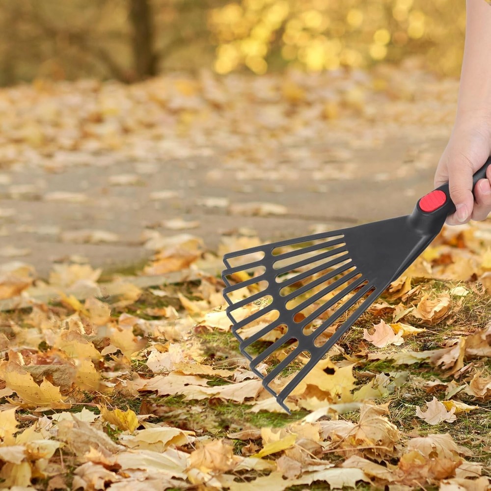 DECHOUS 2Pcs Small Hand Rake Garden Tool: Short Handle Plastic Black