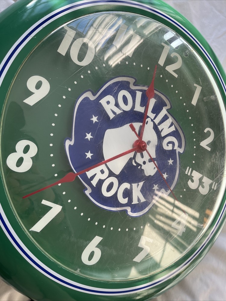 vintage rolling rock bar clock