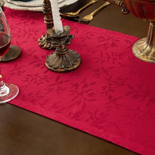 Red Christmas Table Runners, Waterproof Jacquard Table Runner for Xmas