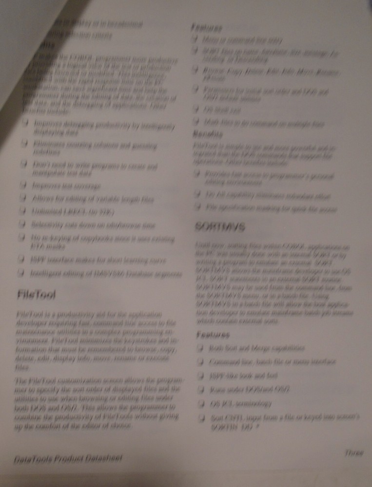 Micro Focus COBOL - 4 Brochures, 1989: Dialog System, 370 Assembler, Data Tools