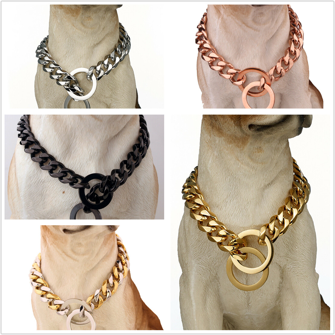 Dog Chain Collar Stainless Steel Cuban Link 10-19MM Multi-Color for S/M/L Dogs
