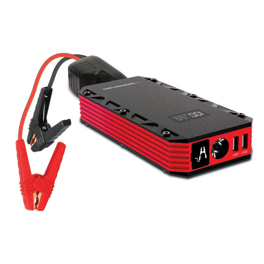 Monster 8000mAh Jump Starter Power Bank Dual USB SOS LED Light