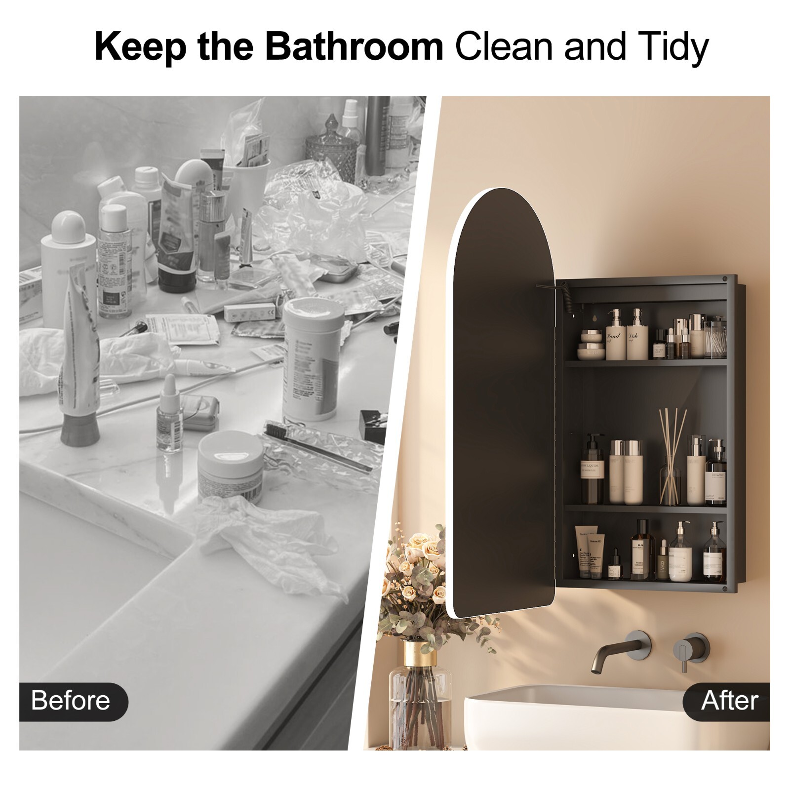 Arched LED Lighted Bathroom Medicine Mirror Cabinet with Anti-Fog Dimmable Light