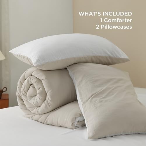 Queen Comforter Set, Beige Soft Prewashed Bedding Queen(90"x90") 01 - Beige