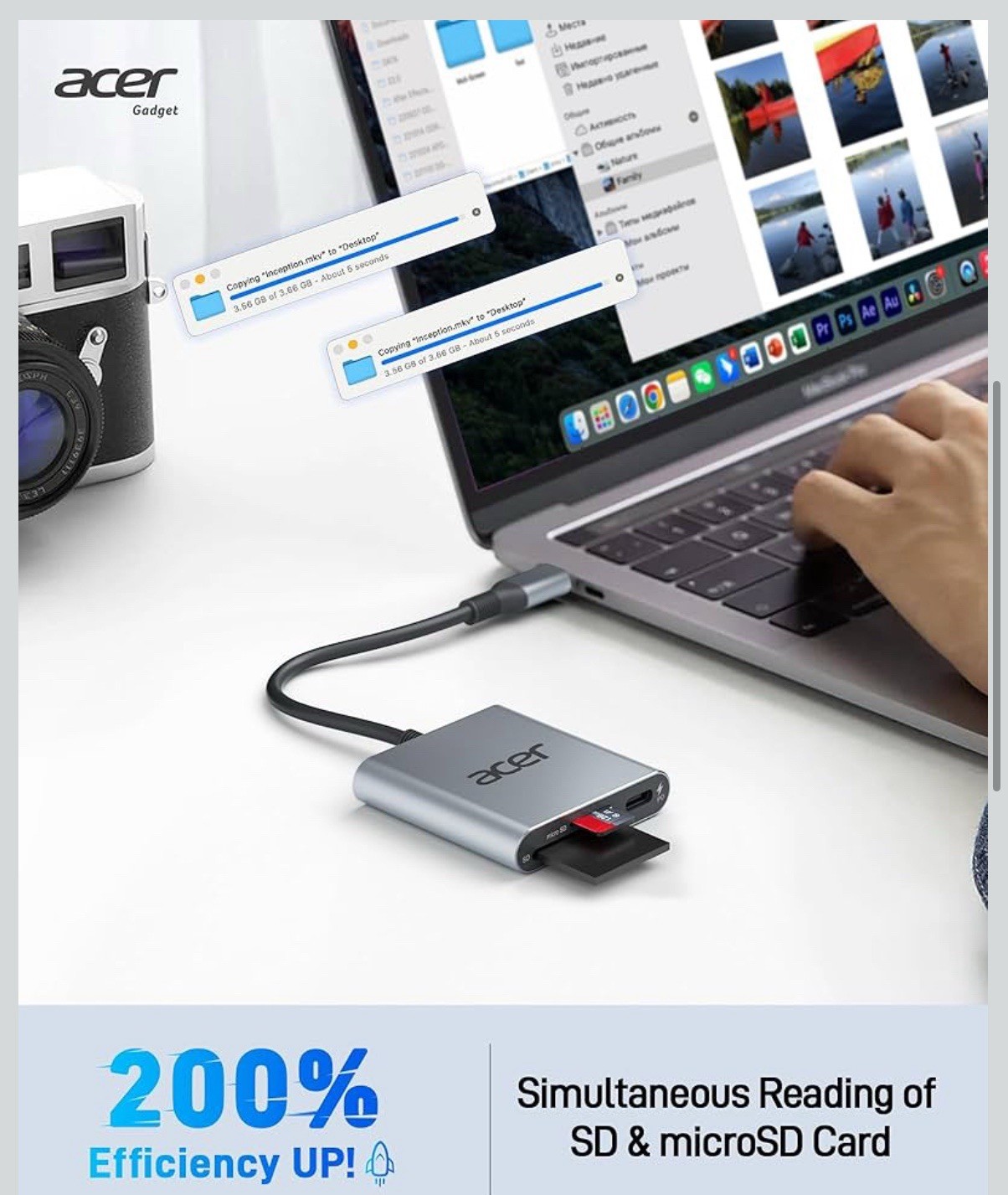 Acer SD 4.0 Card Reader UHS-II Micro SD USB C Dual Slot PD for iPhone MacBook