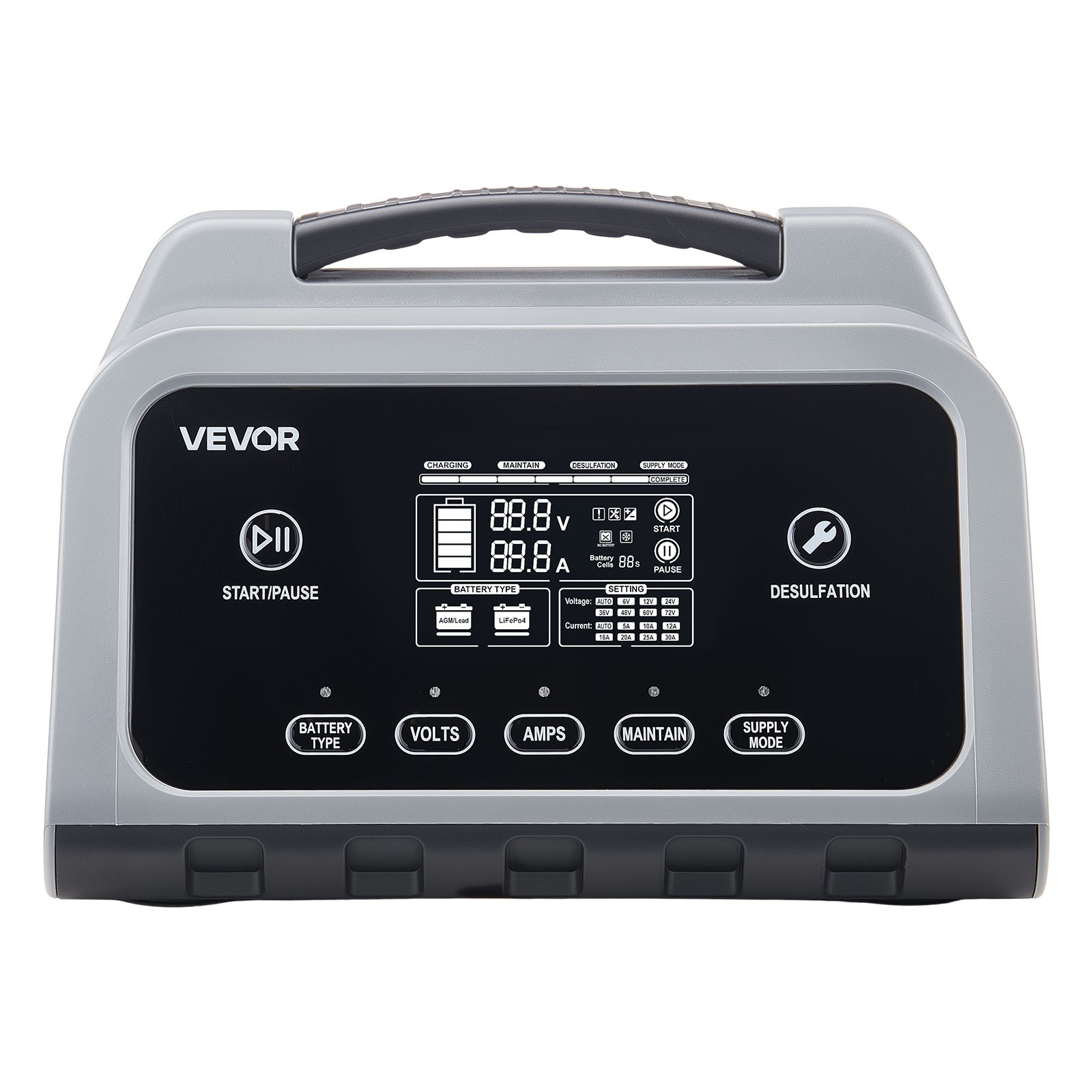 VOVOR Smart Battery Charger 20A for 6V 12V 24V Lithium LiFePO4 Lead-Acid Battery