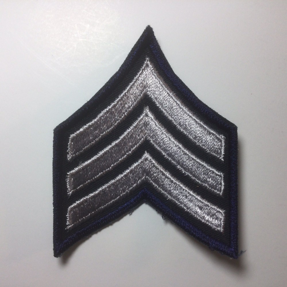 (2) Sergeant Chevron - 3 Silver Stripes on DARK NAVY BLUE (Navy Border) Patch