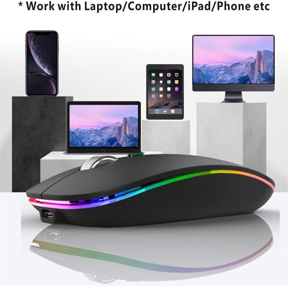 Wireless Bluetooth Mouse, LED Slim (Bluetooth 5.1/5.0 + USB)