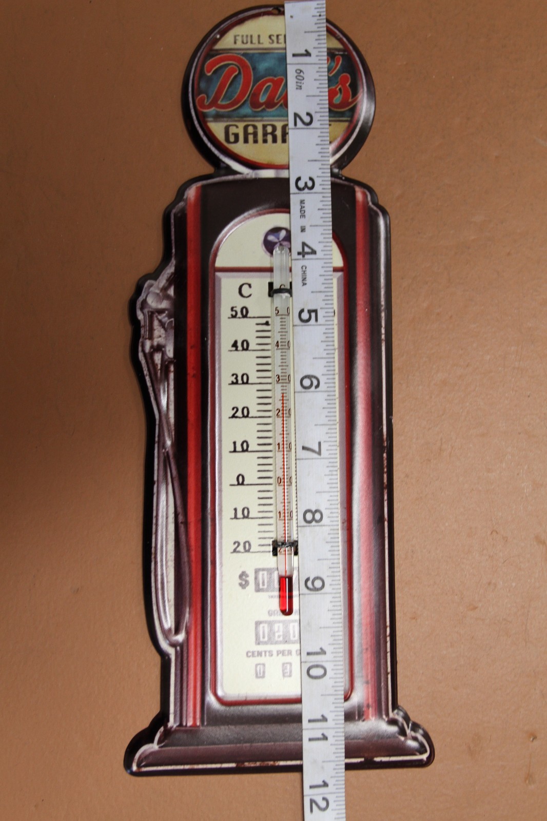 1-DAD'S GARAGE, Indoor And Outdoor Thermometer,Vintage Look Gas Pump, DG-016T