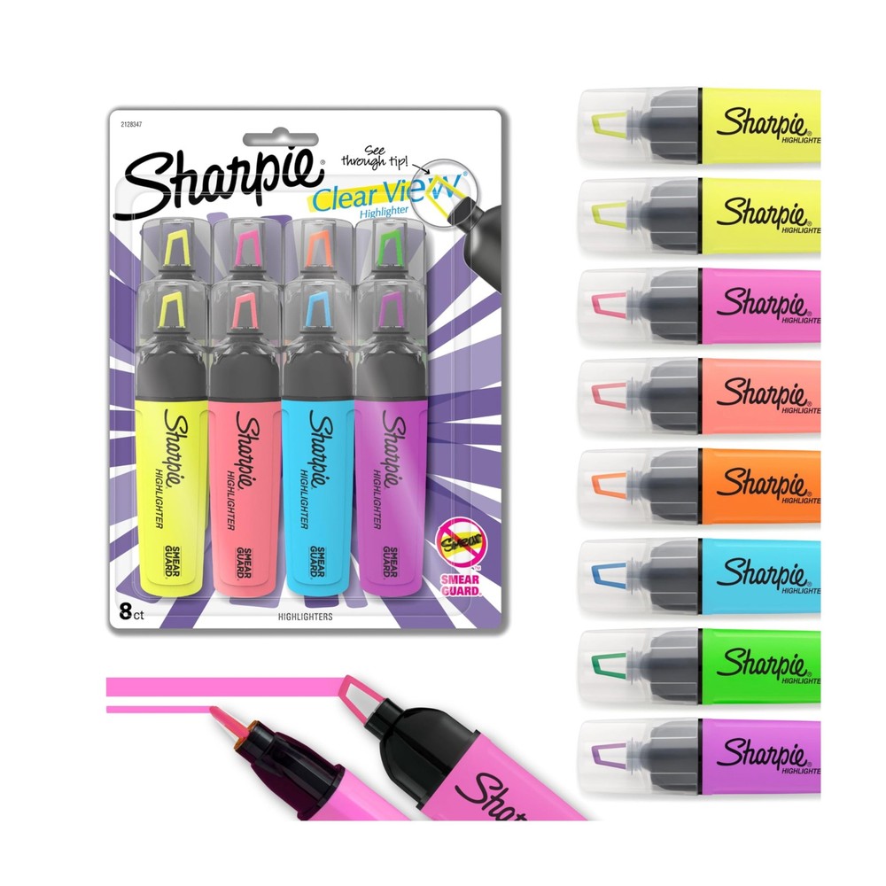 Sharpie Clear View Highlighter Chisel 8 Count (Pack of 1), Assorted Colors