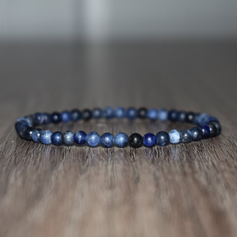 Natural Sodalite 4mm Beaded Crystal Healing Reiki Stretch Handmade Bracelet