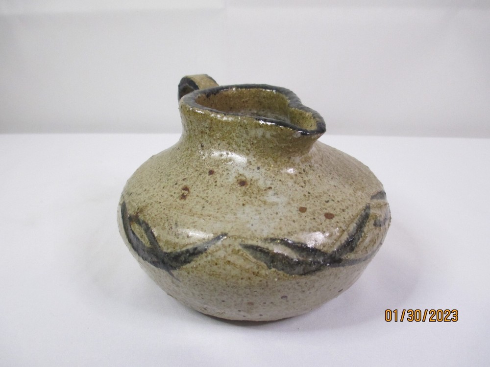 Handmade Studio Pottery Neutral Colored Signed Pitcher or Bud Vase