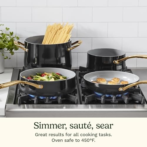 CUISINART CULINARY CERAMIC COOKWARE SET, 10 PIECE KITCHEN COOKWARE, 34CG-10BK