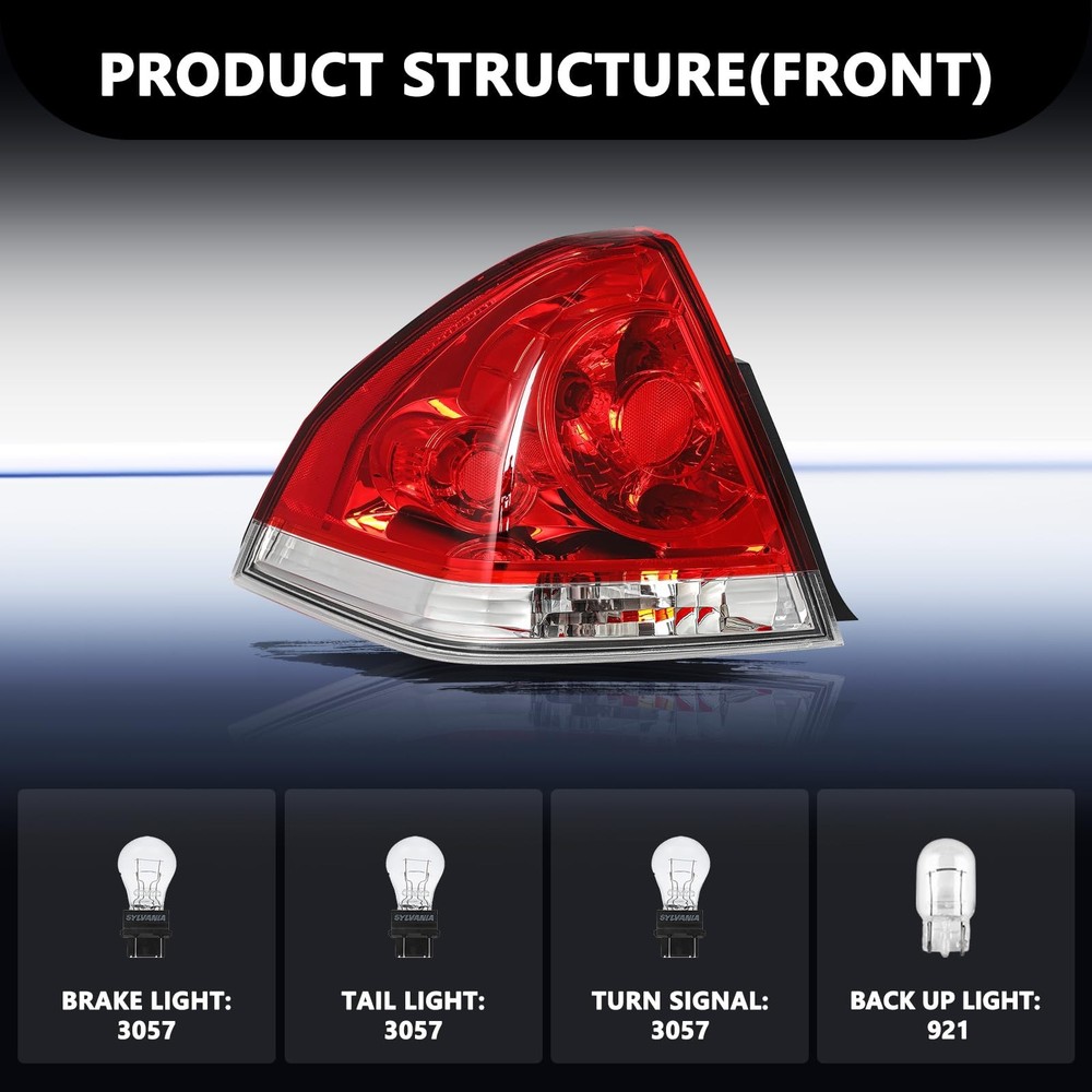 Tail Light Assembly for 2006-2013 Impala Left Driver Side w/Bulbs 25971597