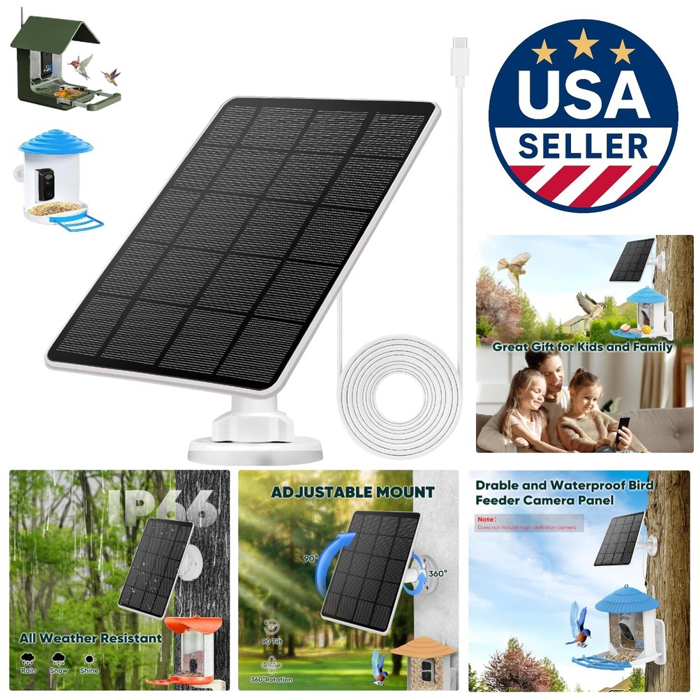Durable 3W Solar Panel with Type-C Compatibility - Easy Install for Bird Feeders