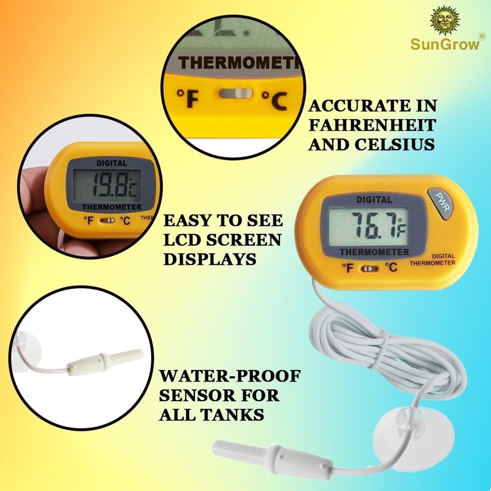 Digital LCD Reptile Thermometer - Waterproof Sensor Probe, Accurate & Stylish