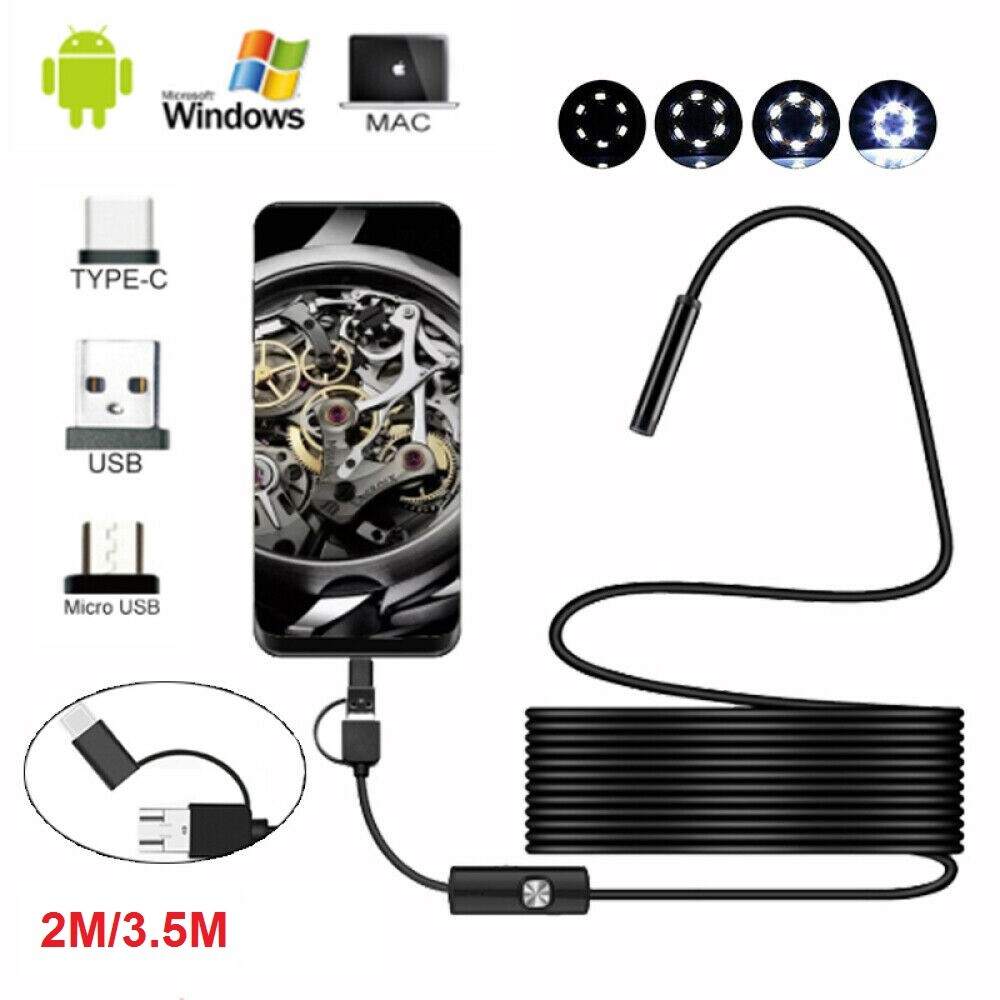 5M 6LEDs Snake Endoscope Borescope 8/7mm Inspection USB Camera Scope For Android