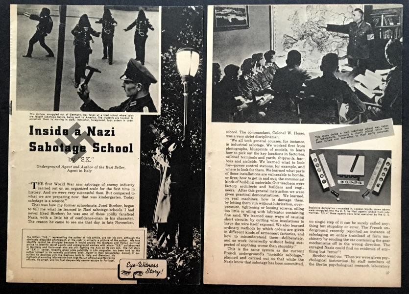 "Inside a Nazi Sabotage School" 1943 expose article Gestapo saboteurs