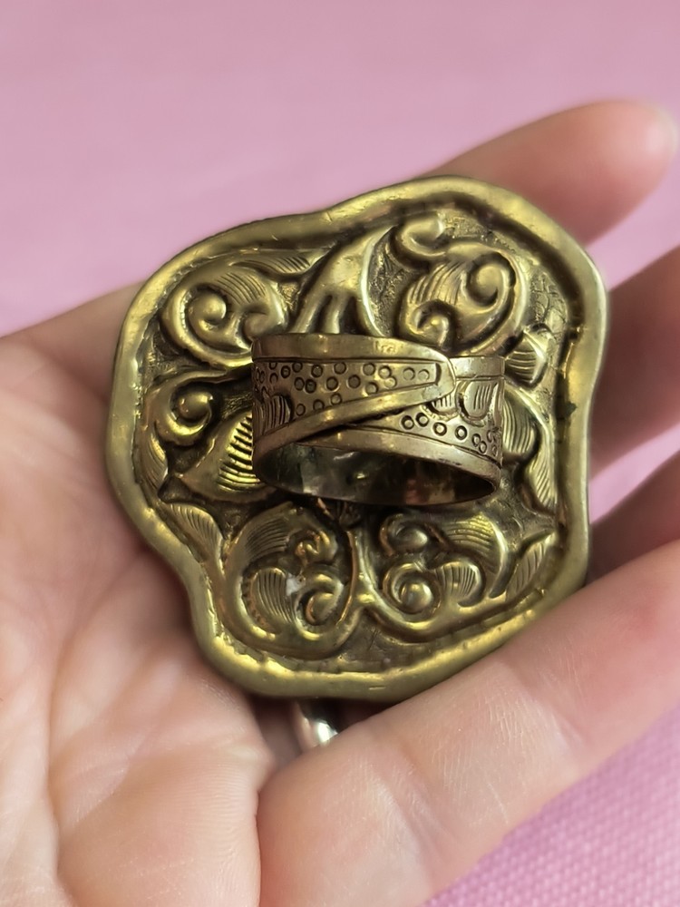 Orange LABRADORITE GEMSTONE TIBETAN DESIGN Adjustable RING