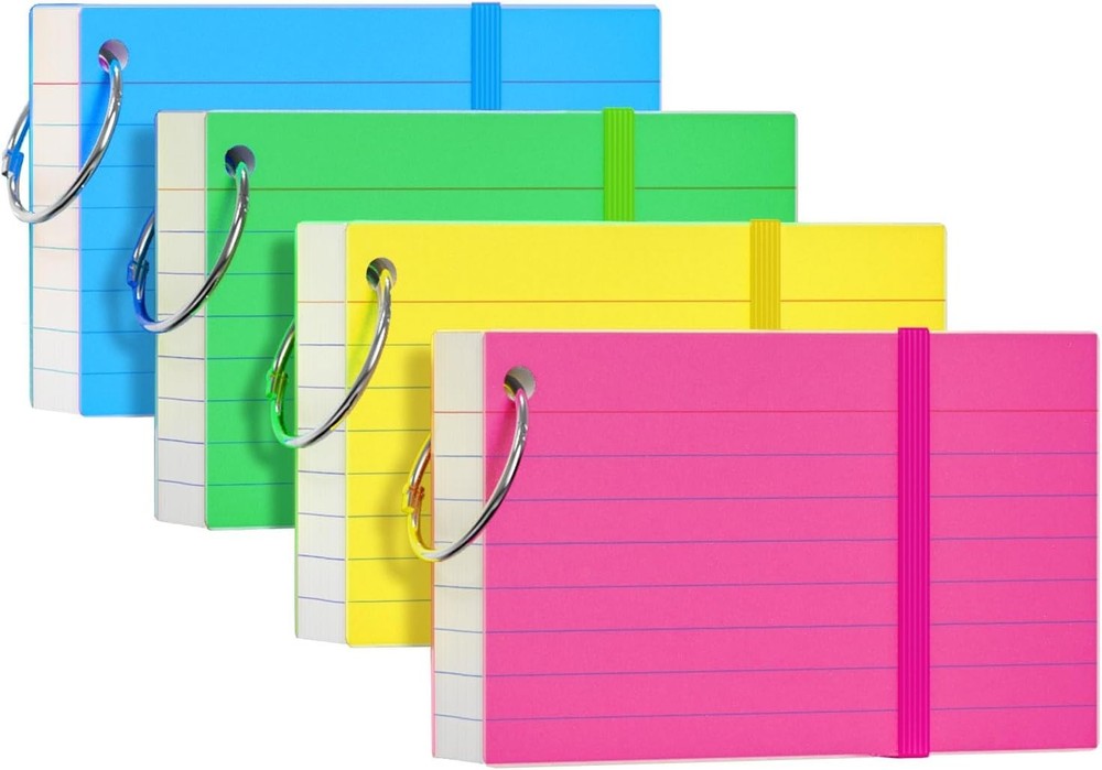 3x5 Flash Cards Set with 4 Color-Coded Rings for Easy Note Organization