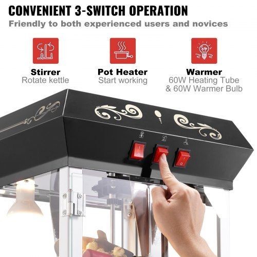 Popcorn Maker 850W Popcorn Popper Machine 8 Oz Kettle Makes 48 Cups per Batch
