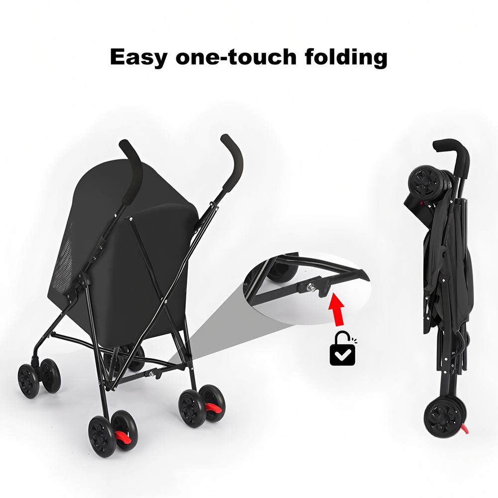 Pet Stroller Lightweight Foldable Mesh Ventilation Cup Holder Black