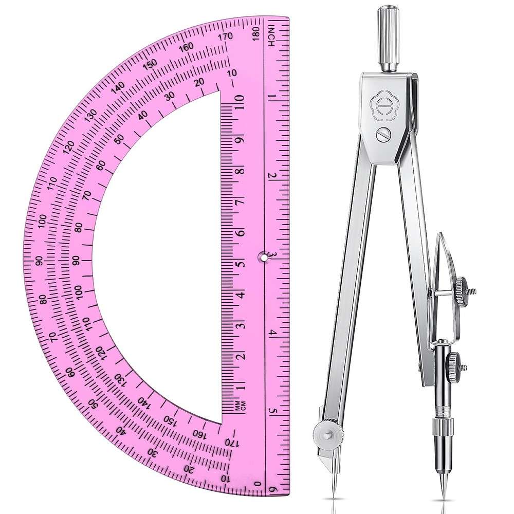 EBOOT Student Geometry Math Set, Drawing Compass and 6 Inch Swing Arm Pink