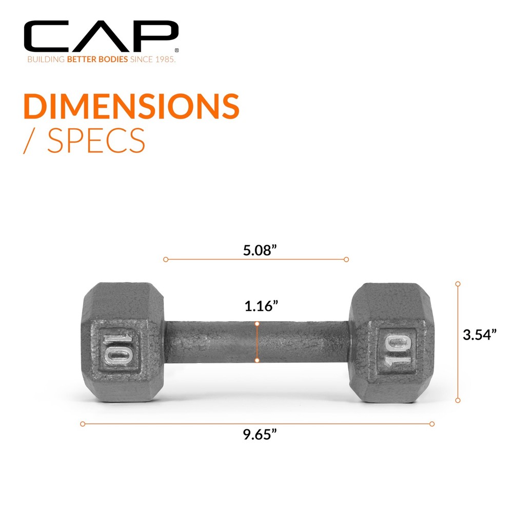 Barbell Cast Iron Hex Dumbbell, Single, 10 lb