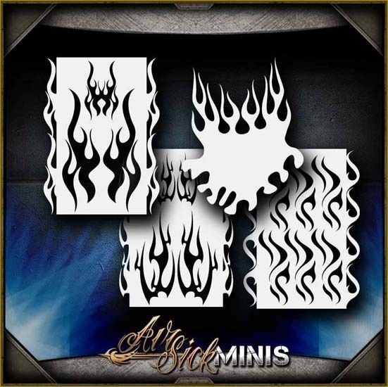 Mini Flame Set 4 Airbrush Stencil Template Airsick