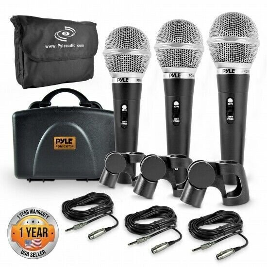 NEW Pyle PDMICKT34 Dynamic Microphone Kit  (3) Professional Handheld Mics