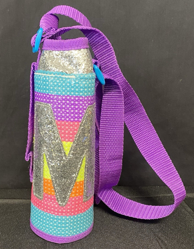 Neon Rainbow Sequined “M” Water Bottle HOLDER