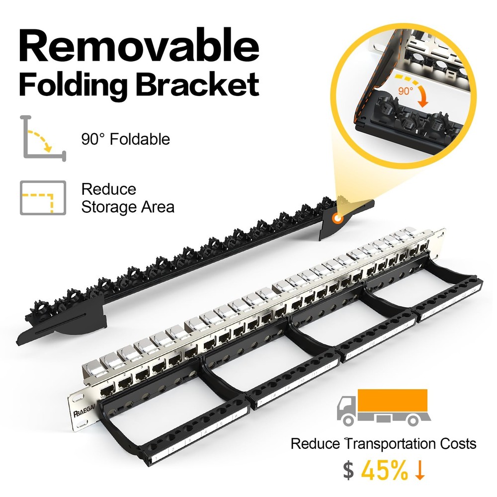 Patch Panel 24 Port with cat7 STP Keystone Jack【EC Listed】 Front Cable Rack S...