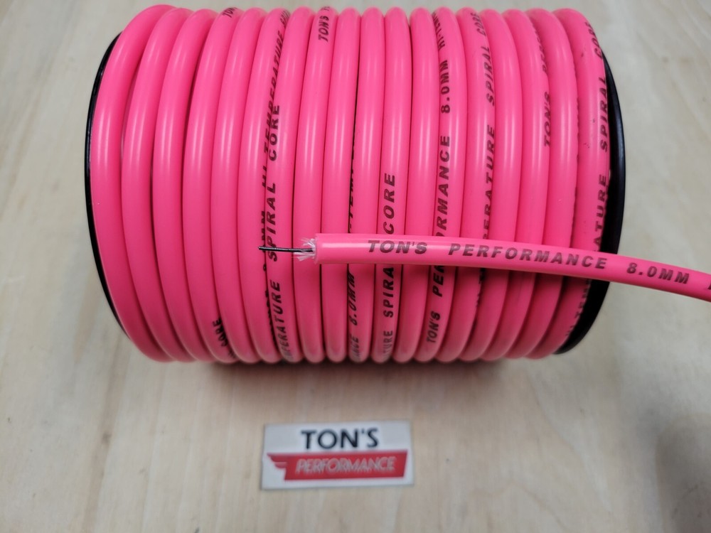 Ton's 8mm PINK silicone SUPPRESSION CORE SPIRAL WOUND  SPARK PLUG WIRE foot