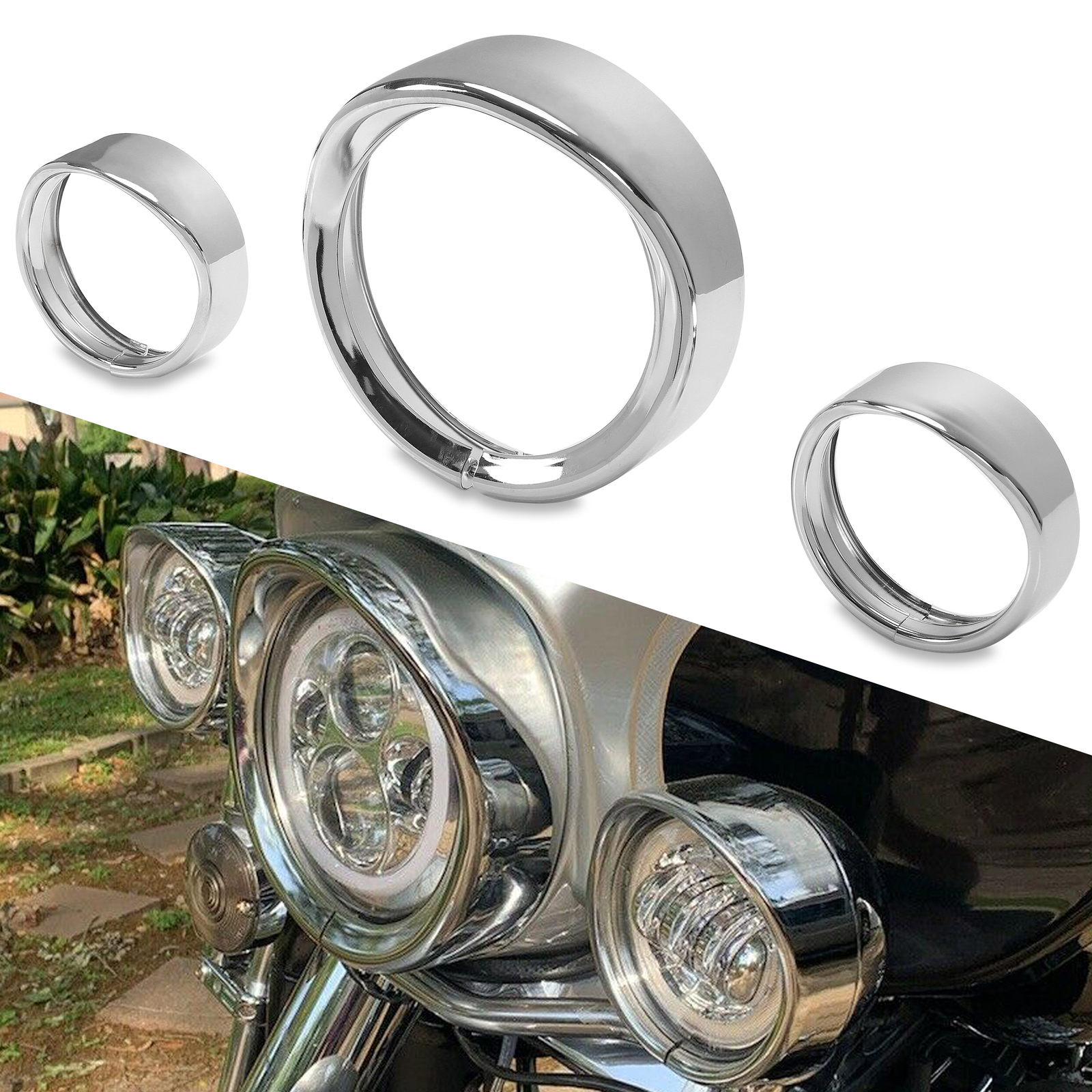For Harley 7" Headlight Lights 4.5" Passing Fog Lamp Visor Trim Ring Bezel Cover